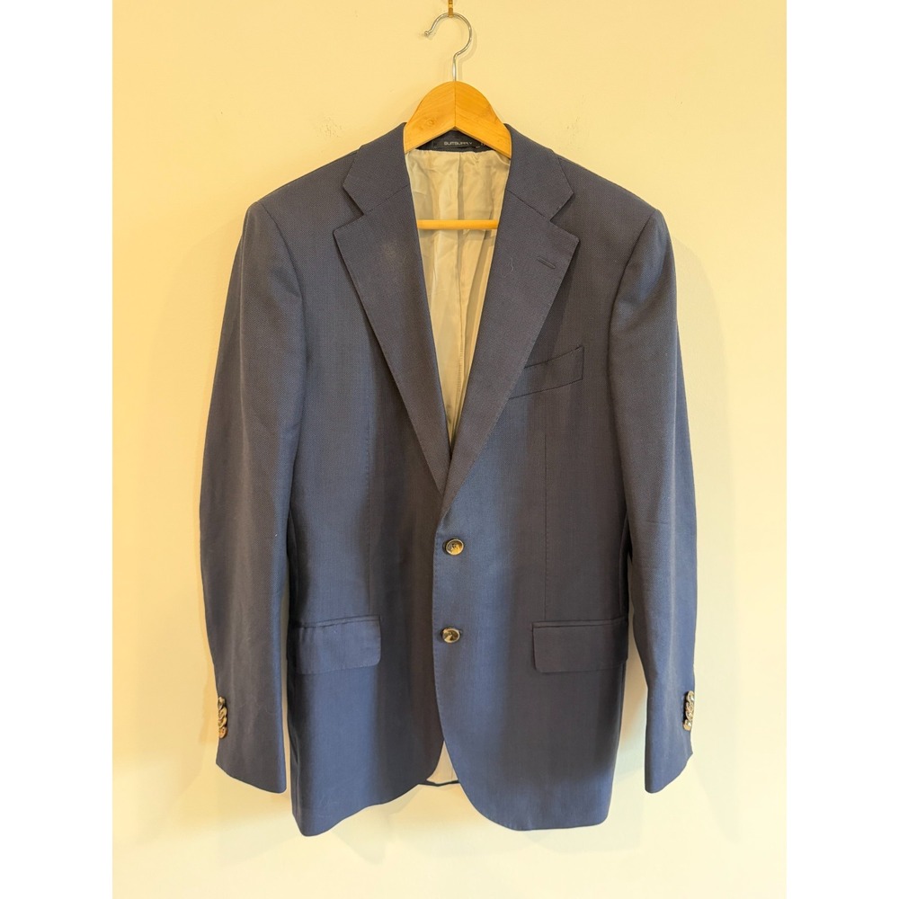Suitsupply Lazio Suit Jacket Mens 44L Blue Wool Super 120s Vitale Barberis